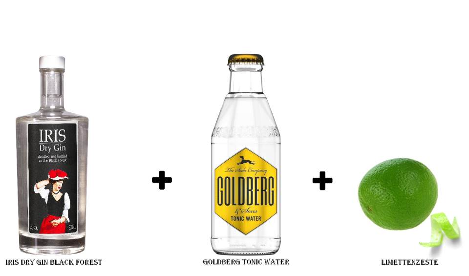 IRIS Dry Gin Black Forest + Goldberg Tonic Water + Limettenzeste