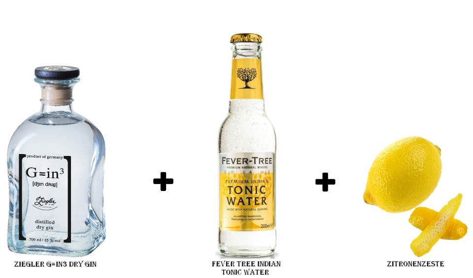 Ziegler G=in3 Dry Gin + Fever Tree Indian Tonic Water + Zitronenzeste